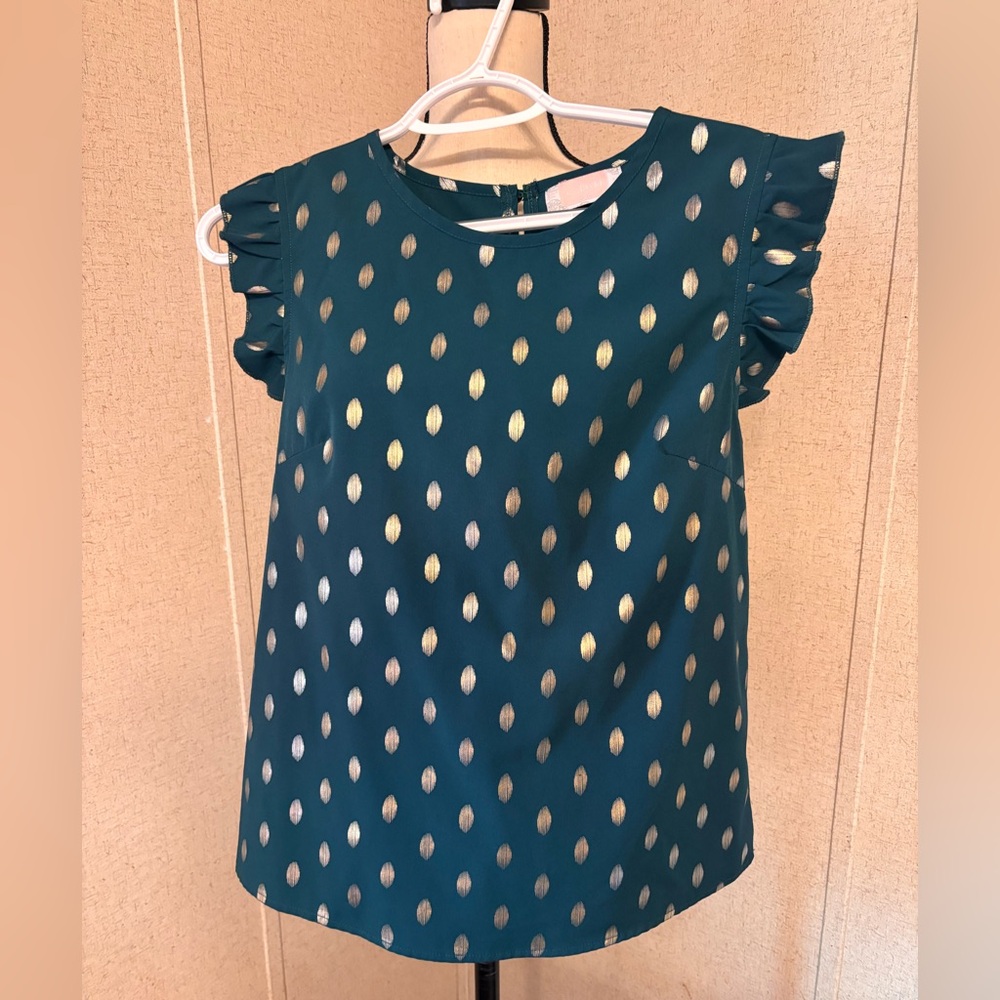 Teal Top with Gold Polka Dots blouse women’s business top